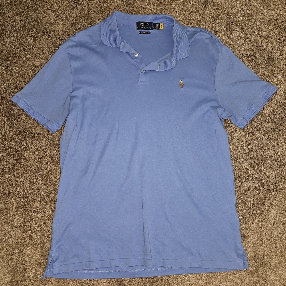 Polo Ralph Lauren Pima Soft Touch Men's Classic Slim Fit Cotton Shirt Blue,Large